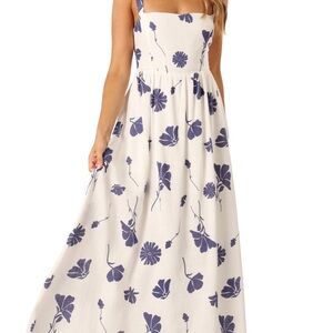 Petal & Pup Hazel Floral Print Maxi Sundress - White and Navy - XS